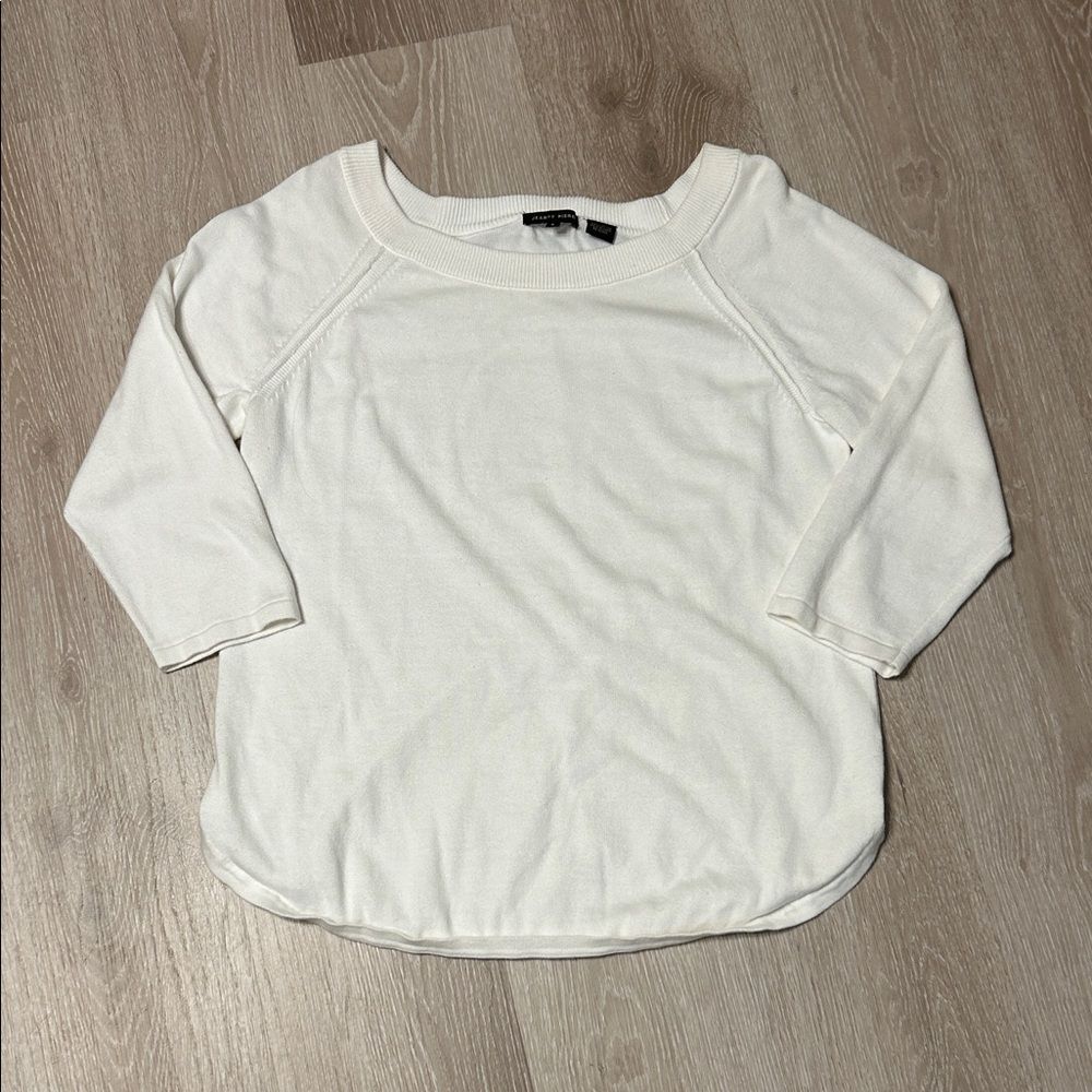 Jeanne Pierre Women's White 3/4 Sleeve Scoop Neck Sweater sz Large